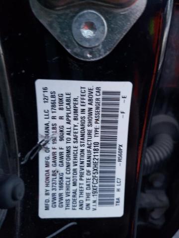 19XFC2F5XHE211810 - 2017 HONDA CIVIC LX 黑色 照片 12