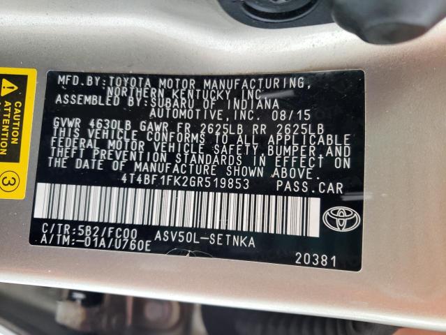 4T4BF1FK2GR519853 - 2016 TOYOTA CAMRY LE GOLD photo 12