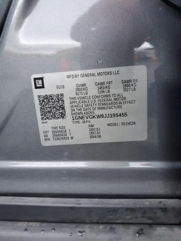 1GNEVGKW9JJ195455 - 2018 CHEVROLET TRAVERSE LT GRAY photo 13