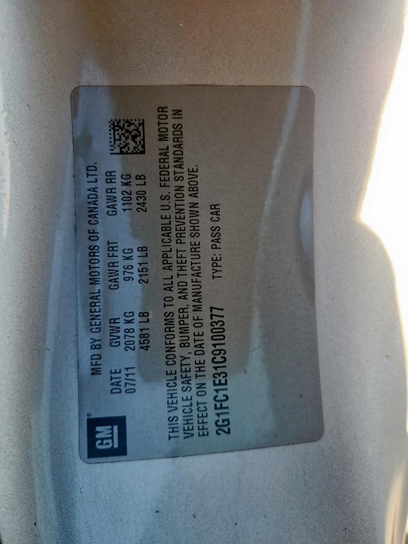 2G1FC1E31C9100377 - 2012 CHEVROLET CAMARO LT 银色 照片 13