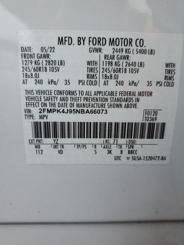 2FMPK4J95NBA66073 - 2022 FORD EDGE SEL WHITE photo 13