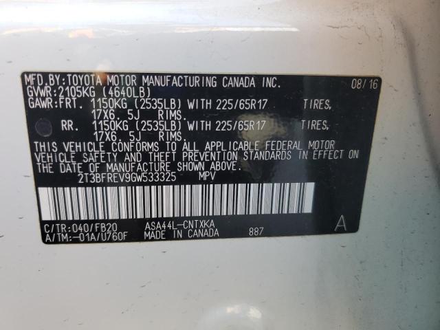 2T3BFREV9GW533325 - 2016 TOYOTA RAV4 LE WHITE photo 13