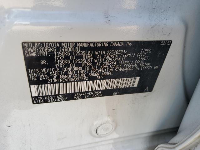 2T3RFREV0DW092582 - 2013 TOYOTA RAV4 XLE WHITE photo 13
