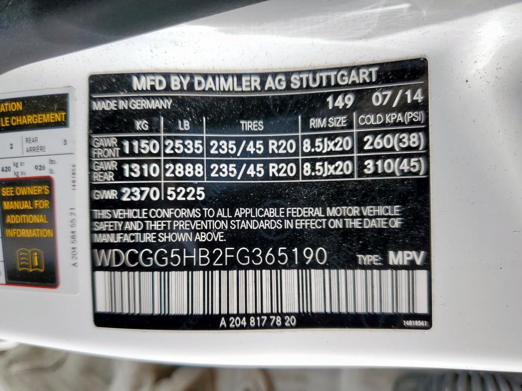 WDCGG5HB2FG365190 - 2015 MERCEDES-BENZ GLK 350 WHITE photo 13