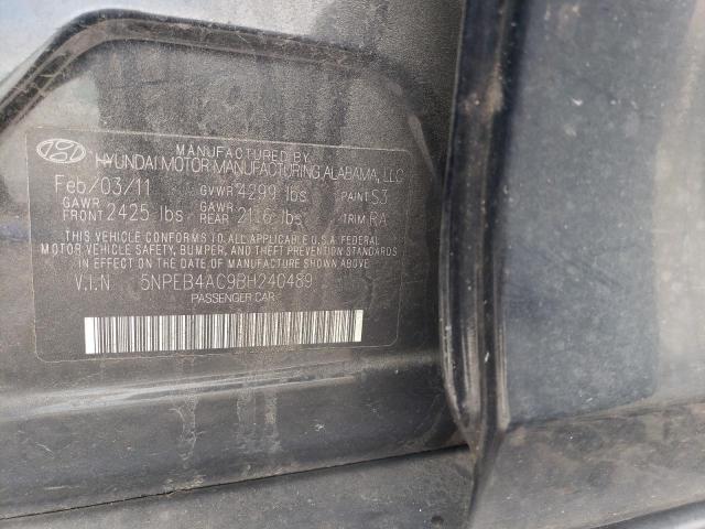 5NPEB4AC9BH240489 - 2011 HYUNDAI SONATA GLS BLACK photo 12