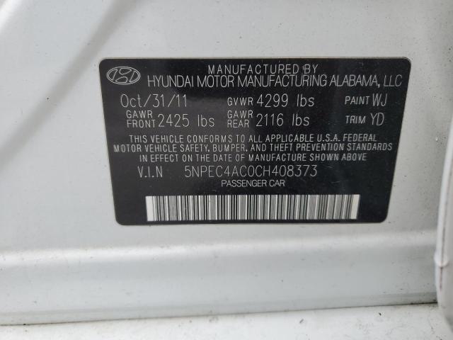 5NPEC4AC0CH408373 - 2012 HYUNDAI SONATA SE WHITE photo 12