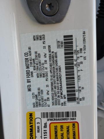 3FMCR9A60NRD13661 - 2022 FORD BRONCO SPO WHITE photo 12