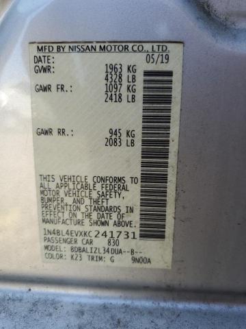 1N4BL4EVXKC241731 - 2019 NISSAN ALTIMA SL SILVER photo 12