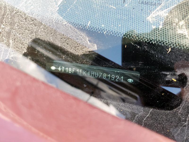 4T1BF1FK4HU781921 - 2017 TOYOTA CAMRY LE 红色 照片 12