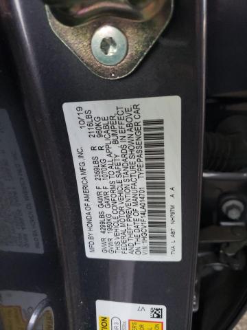 1HGCV1F14LA014701 - 2020 HONDA ACCORD LX GRAY photo 12