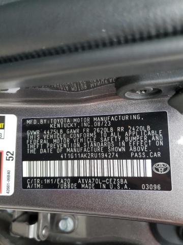 4T1G11AK2RU194274 - 2024 TOYOTA CAMRY SE NIGHT SHADE CHARCOAL photo 13