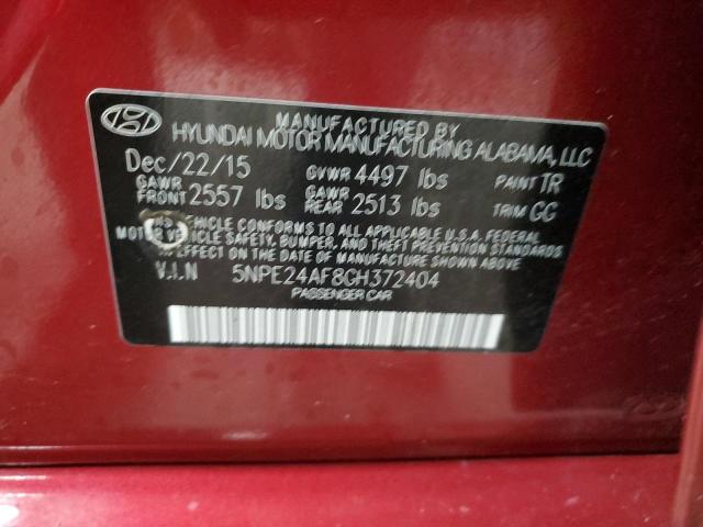 5NPE24AF8GH372404 - 2016 HYUNDAI SONATA SE MAROON photo 12