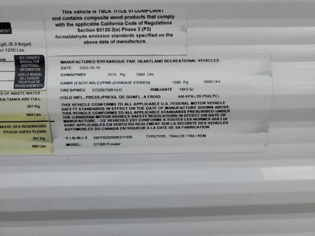 5SFPB3229NE511335 - 2022 HEARTLAND PROWLER Bicolor foto 12
