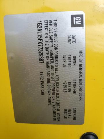 1G2AL15FX77329387 - 2007 PONTIAC G5 Jaune photo 12