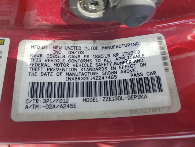 1NXBR32E14Z247465 - 2004 TOYOTA COROLLA CE 红色 照片 12