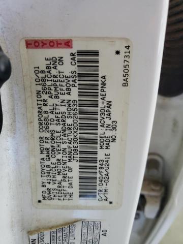 JTDBE30KX20026539 - 2002 TOYOTA CAMRY LE 白色 照片 12