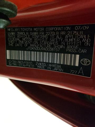 JTDKN3DU9A0038157 - 2010 TOYOTA PRIUS RED photo 12