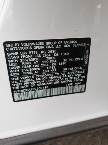 1V2HE2CA2PC205136 - 2023 VOLKSWAGEN ATLAS CROS SE WHITE photo 12
