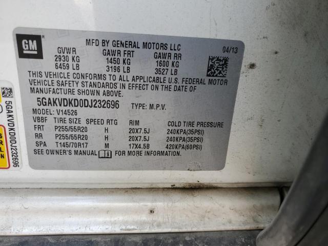 5GAKVDKD0DJ232696 - 2013 BUICK ENCLAVE WHITE photo 13