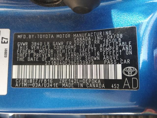 2T1BU40E29C033973 - 2009 TOYOTA COROLLA BASE ლურჯი ფოტო 12