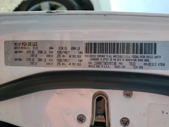 1C6RR6TT9KS707196 - 2019 RAM 1500 CLASS SLT WHITE photo 12