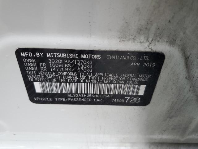 ML32A3HJ5KH012947 - 2019 MITSUBISHI MIRAGE ES WHITE photo 13