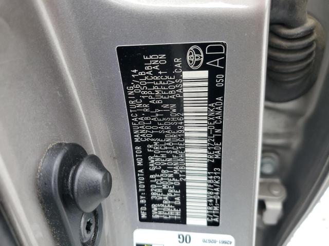 2T1BURHE1EC199462 - 2014 TOYOTA COROLLA L TAN photo 12