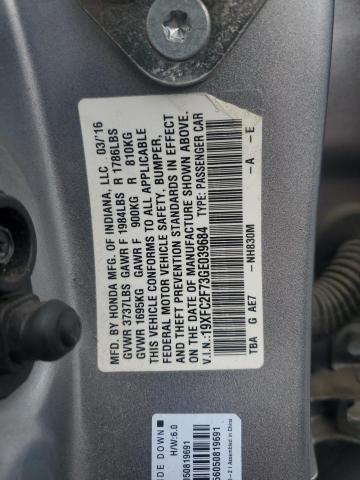 19XFC2F73GE039684 - 2016 HONDA CIVIC EX SILVER photo 12