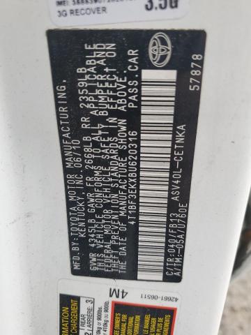 4T1BF3EKXBU620316 - 2011 TOYOTA CAMRY BASE WHITE photo 12