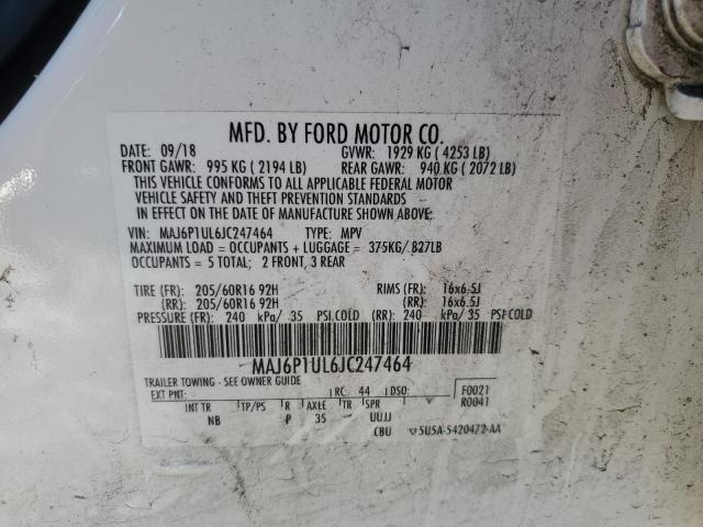 MAJ6P1UL6JC247464 - 2018 FORD ECOSPORT SE Ақ фото 13