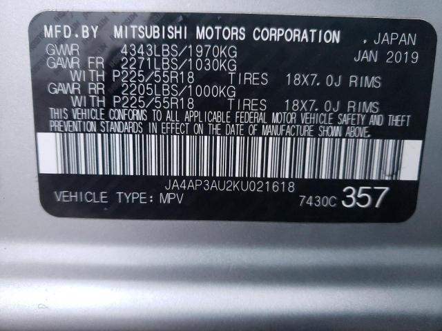 JA4AP3AU2KU021618 - 2019 MITSUBISHI OUTLANDER ES SILVER photo 13