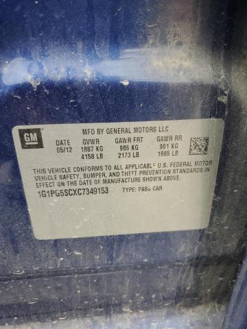 1G1PG5SCXC7349153 - 2012 CHEVROLET CRUZE LT BLUE photo 13