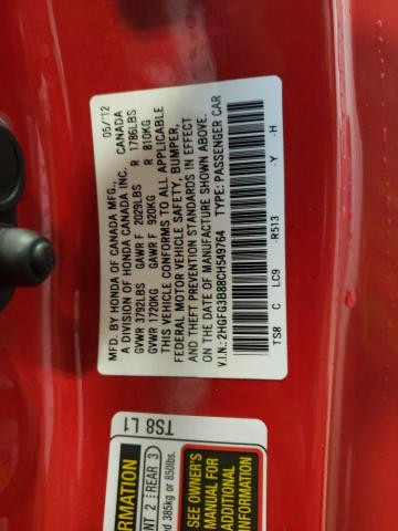 2HGFG3B88CH549764 - 2012 HONDA CIVIC EX RED photo 12