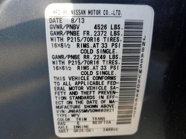 JN8AS5MV5DW660821 - 2013 NISSAN ROGUE S BLUE photo 14