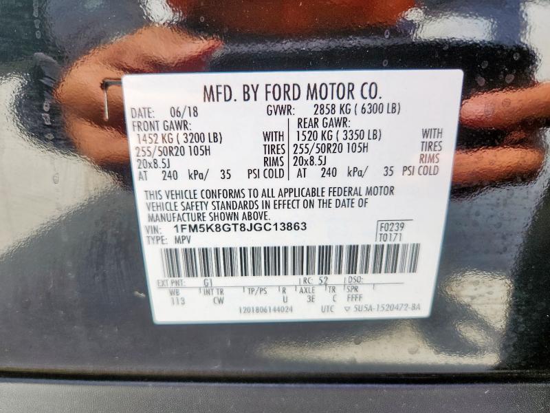 1FM5K8GT8JGC13863 - 2018 FORD EXPLORER SPORT Negro foto 14