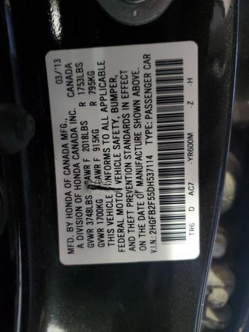 2HGFB2F55DH537114 - 2013 HONDA CIVIC LX BLACK photo 12