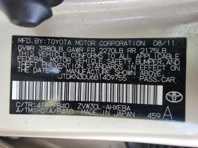 JTDKN3DU6B1409755 - 2011 TOYOTA PRIUS GOLD photo 12