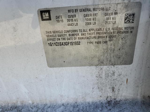 1G11C5SA3GF151932 - 2016 CHEVROLET MALIBU LIMITED LT WHITE photo 12