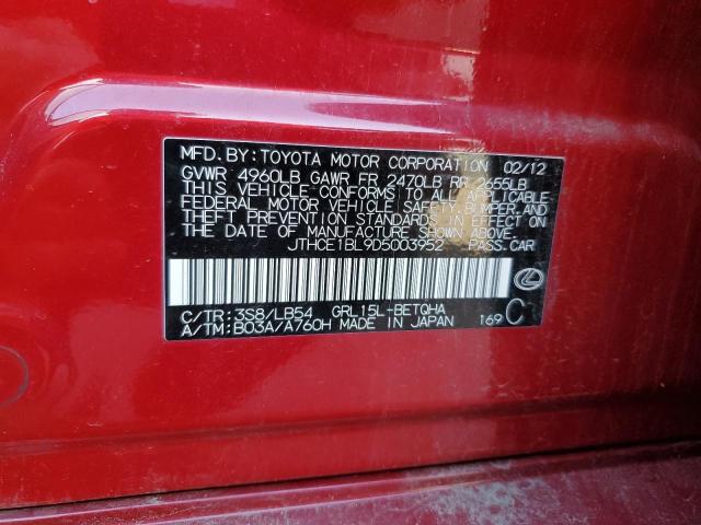 JTHCE1BL9D5003952 - 2013 LEXUS GS 350 RED photo 12