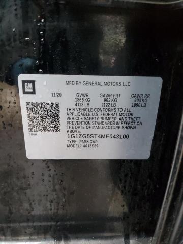 1G1ZG5ST4MF043100 - 2021 CHEVROLET MALIBU RS BLACK photo 12