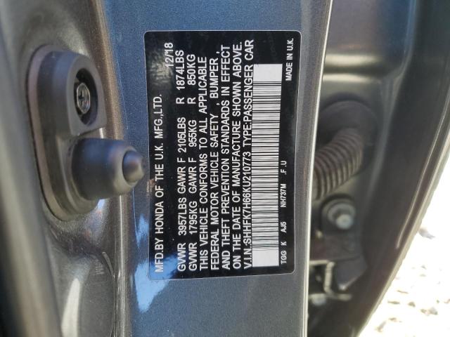 SHHFK7H66KU210773 - 2019 HONDA CIVIC EX GRAY photo 12