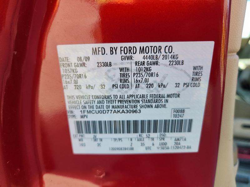 1FMCU0D77AKA30963 - 2010 FORD ESCAPE XLT RED photo 13