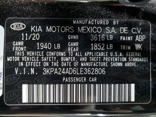 3KPA24AD6LE362806 - 2020 KIA RIO LX BLACK photo 12