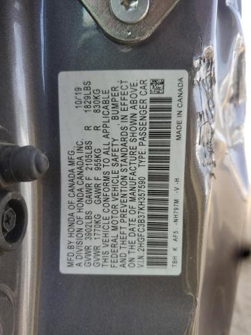2HGFC3B37KH357590 - 2019 HONDA CIVIC EX GRAY photo 12