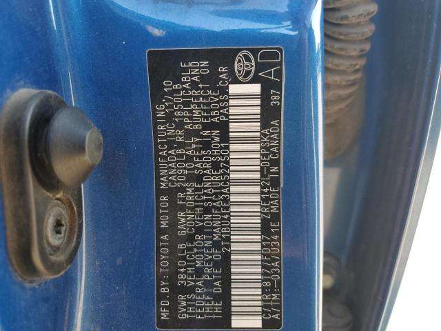 2T1BU4EE3AC527501 - 2010 TOYOTA COROLLA BASE أزرق صورة 12