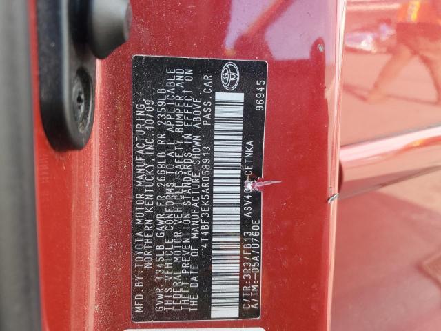 4T4BF3EK5AR058913 - 2010 TOYOTA CAMRY BASE Կարմիր լուսանկար 13