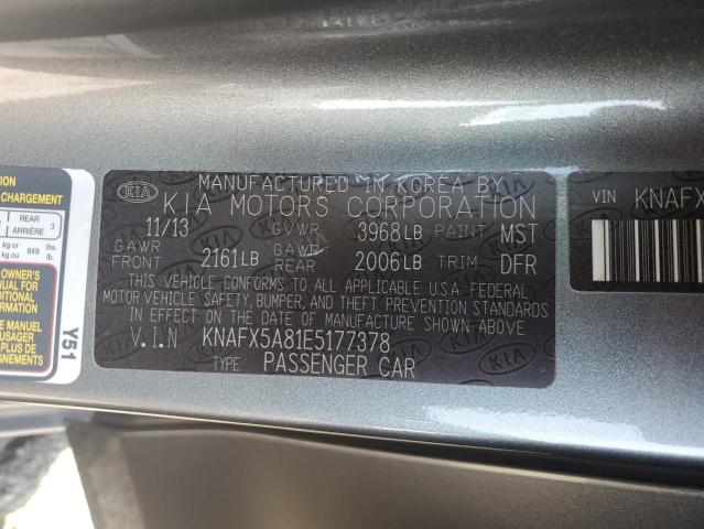 KNAFX5A81E5177378 - 2014 KIA FORTE EX GRAY photo 12