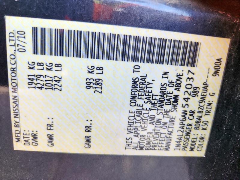 1N4AL2AP6AN542037 - 2010 NISSAN ALTIMA BASE Boz foto 13