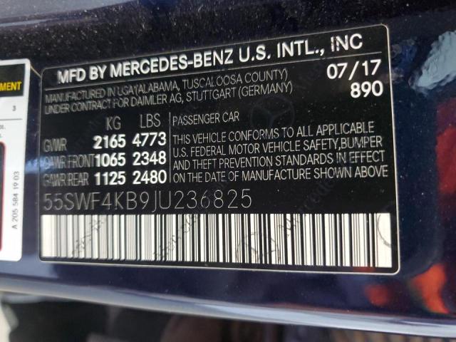 55SWF4KB9JU236825 - 2018 MERCEDES-BENZ C 300 4MATIC BLUE photo 12