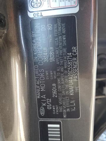 KNAFU4A21C5581714 - 2012 KIA FORTE EX CHARCOAL photo 12